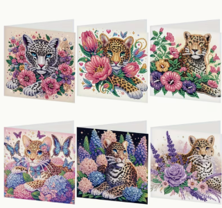 Diamond Painting 6er-Set Blumen-Leopard-Karten